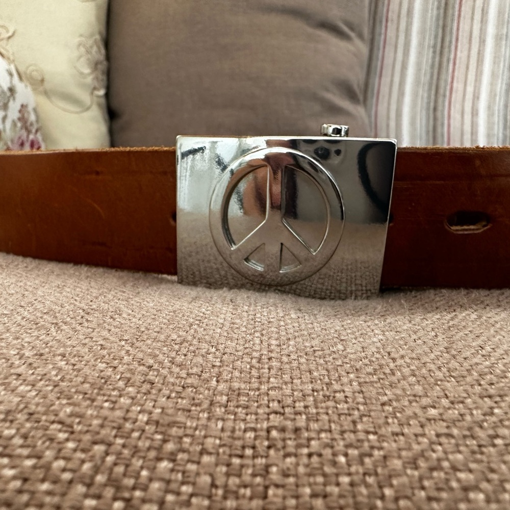 Authentic Lucien Pellat-Finet women’s belt with silver peace sign belt buckle